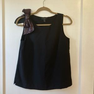 J. Crew Black Sleeveless Blouse with Sequined Bow on Right Shoulder, Size 4